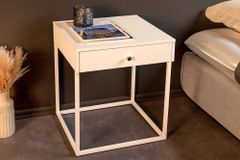 Industrial Beistelltisch SLIM LINE 50cm weiß Metall mit Schublade Nachttisch