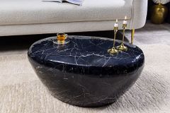 Handgefertigter Couchtisch STONE 75cm schwarz Marmor-Design Metall