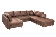 Moderne XXL Wohnlandschaft KENT 305cm antik braun Federkern Bigsofa inkl. Hocker