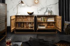 Massives Sideboard ONYX 180cm dunkelbraun Mangoholz Edelstein Achat gold Metallgestell