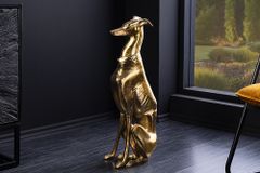 Design Skulptur GREYHOUND 70cm gold Metall Aluminium Windhund Figur