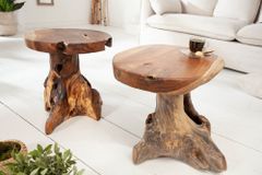 Massiver Beistelltisch ROOT 40cm Teakholz Hocker aus Wurzelholz