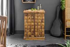Handgearbeiteter Barschrank MOSAICO 130cm braun Sheeshamholz stone finish 3D Effekt