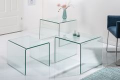 Design 3er Set Glas Couchtisch FANTOME 60cm Beistelltische transparent