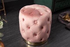 Eleganter Hocker MODERN BAROCK 40cm altrosa gold Samt Chesterfield Design