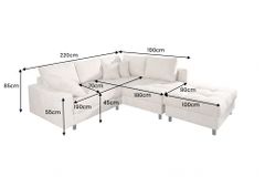 Ecksofa KENT 220cm champagner beige Chenille inkl. Hocker Federkern Wohnlandschaft