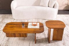 2er Set Couchtische GATSBY 100cm braun Akazienholz organische Form Beistelltisch