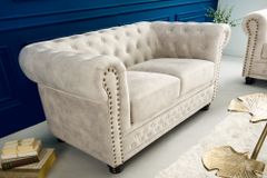Chesterfield 2-Sitzer Sofa 150cm champagner beige Samt Federkern Knopfheftung