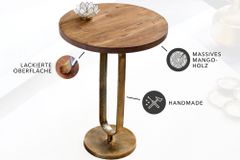 Runder Beistelltisch ELEGANCE 60cm messing Mangoholz Metall Aluminium massiv handmade