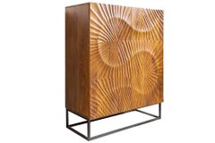 Massives Highboard SCORPION 120cm braun Mangoholz aufwendige 3D Schnitzereien