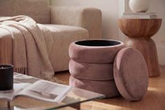 Runder Polsterhocker VOGUE 40cm rosa Samt mit Stauraum