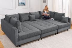 Moderne XXL Wohnlandschaft KENT 305cm anthrazit Cord Bigsofa inkl. Hocker Federkern