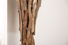 Massivholz Stehlampe HARMONY NATURE 151cm schwarz Teak mit Baumwollschirm