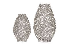 Filigranes Vasen 2er Set ABSTRACT LEAF 40cm silber Metall Handarbeit Blumenvase