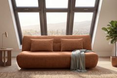 Modernes Schlafsofa ELYPSE 200cm rostbraun Chenillestoff 3-Sitzer Couch inkl. Kissen