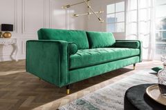 Design 3-Sitzer Sofa COZY VELVET 220cm smaragdgrün Samt Federkern Lounge