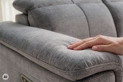 3-Sitzer Sofa IMPERIA 255cm grau Vogue Seiden Samtstoff elektrische Fußstütze