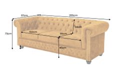 Barock Sofa CHESTERFIELD 205cm senfgelb Samt Federkern Knopfheftung 3-Sitzer Couch