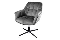 Drehbarer Sessel PAPILLON grau Samt schwarz Metall höhenverstellbar mit Armlehne