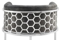 Stilvoller Barhocker ELEGANCE grau Samt silber Edelstahl mit Armlehne und Fußablage