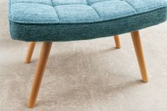 Moderner Hocker SCANDINAVIA blau Strukturstoff Massivholz-Beine Fußhocker