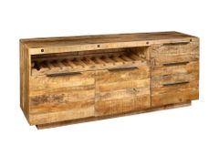 Massives Sideboard IRON CRAFT 175cm natur Mangoholz mit Schubladen Weinregal