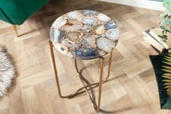 Runder Beistelltisch NOBLE I 35cm Edelstein Achat klappbar goldenes Metallgestell
