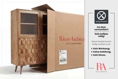 Massivholz Highboard MYSTIC LIVING 140cm Akazie natur Vitrine 3D-Oberfläche