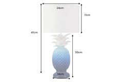 Handgefertigte Tischlampe PINEAPPLE 50cm blau weiß Ananas-Design mit Stoffschirm