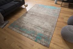 Vintage Baumwoll-Teppich MODERN ART 240x160cm greige türkis verwaschen Used Look