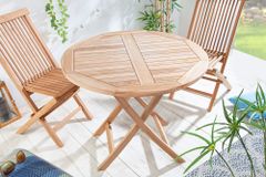 Massiver Gartentisch EMPIRE TEAK 90cm Teakholz rund klappbar Balkontisch Outdoor