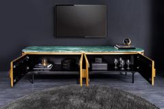 Design TV-Board VENEZIANO 160cm messing grün Marmorplatte Mangoholz Retro