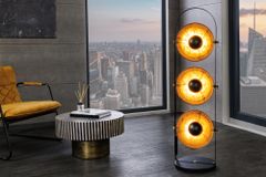 Industrial Stehlampe STUDIO 130cm schwarz Blattgold-Optik 3 neigbare Schirme