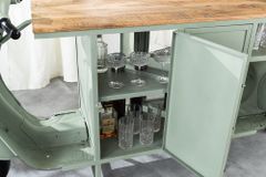 Extravaganter Barschrank SCOOTER 250cm salbei Retro-Konsole Motorroller mit Mangoholz Upcycling