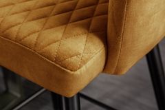 Design Barhocker PARIS senfgelb Samt mit Lehne Metall schwarz gold Ziersteppung