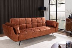 Schlafsofa BOUTIQUE 215cm rostbraun Samt 3-Sitzer mit mattschwarzen Füßen