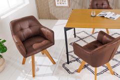 Design Stuhl LOFT antik braun Microfaser drehbar massiv Buchenholz mit Armlehne