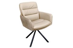 Drehbarer Stuhl BIG GEORGE beige Echtleder Microfaser mit Armlehne schwarze Metallbeine