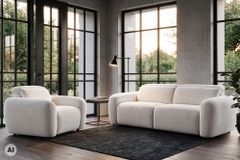 Sessel MILANO 110cm beige Bouclé Tweed Soft elektrisch verstellbare Fuß- und Kopfstütze