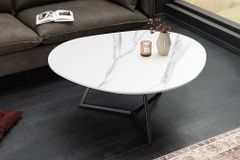 Design Couchtisch MARVELOUS 90cm weiß Marmor Keramik schwarzes Metall