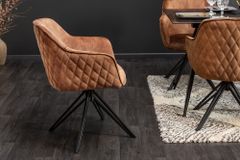 Drehbarer Design Stuhl EUPHORIA rost braun Samt mit Armlehne Metallgestell schwarz