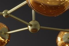 Design Hängelampe LIQUID DIAMOND 100cm gold Glas Stahl fünf Schirme Kugelleuchte