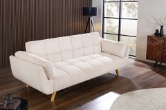 Schlafsofa BOUTIQUE 215cm beige Cord 3-Sitzer mit Holz-Füßen natur