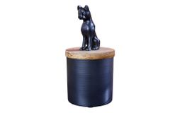 Design Dose PANTHER 20cm schwarz natur Mangoholz Panther-Figur Metall Dekoration