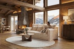 Großes 3-Sitzer Sofa YETI 200cm beige sand langfloriger Plüsch Shaggy-Stoff