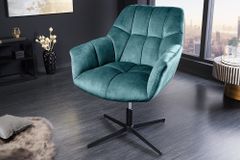Drehbarer Design Sessel PAPILLON petrol Samt 360° schwarz Metall höhenverstellbar