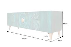Massives TV-Lowboard GOLDEN SUNSET 180cm türkis 3D-Schnitzereien gold Mangoholz Metall