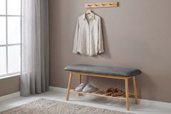 Stilvolle Schuhbank ZEN-BO 90cm natur grau Bambus Regal Sitzbank mit Stauraum