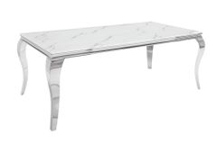 Design Esstisch MODERN BAROCK 200cm weiß chrom Glasplatte Marmor Edelstahlbeine