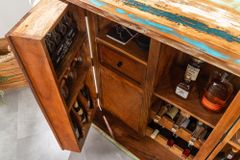 Einzigartiger Barschrank JAKARTA 100cm natur bunt recyceltes Massivholz aus Fischerbooten